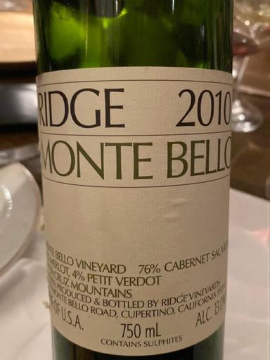 Ridge Vineyards Monte Bello Cabernet Sauvignon Santa Cruz Mountains