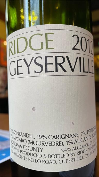 Ridge Vineyards Geyserville Alexander Valley