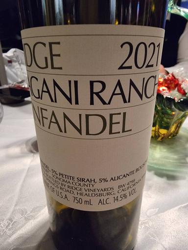 Ridge Vineyards Pagani Ranch Zinfandel Sonoma Valley